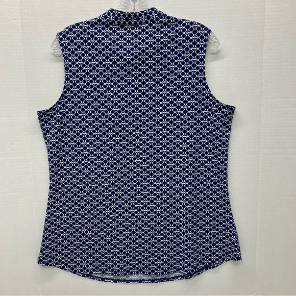 PerSeption Concept Woman's XL Sleeveless Blouse Blue White 1/2 Zip Front Casual - Picture 2 of 8